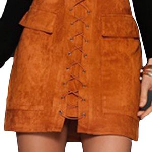 Faux Suede Camel Colored Mini Skirt